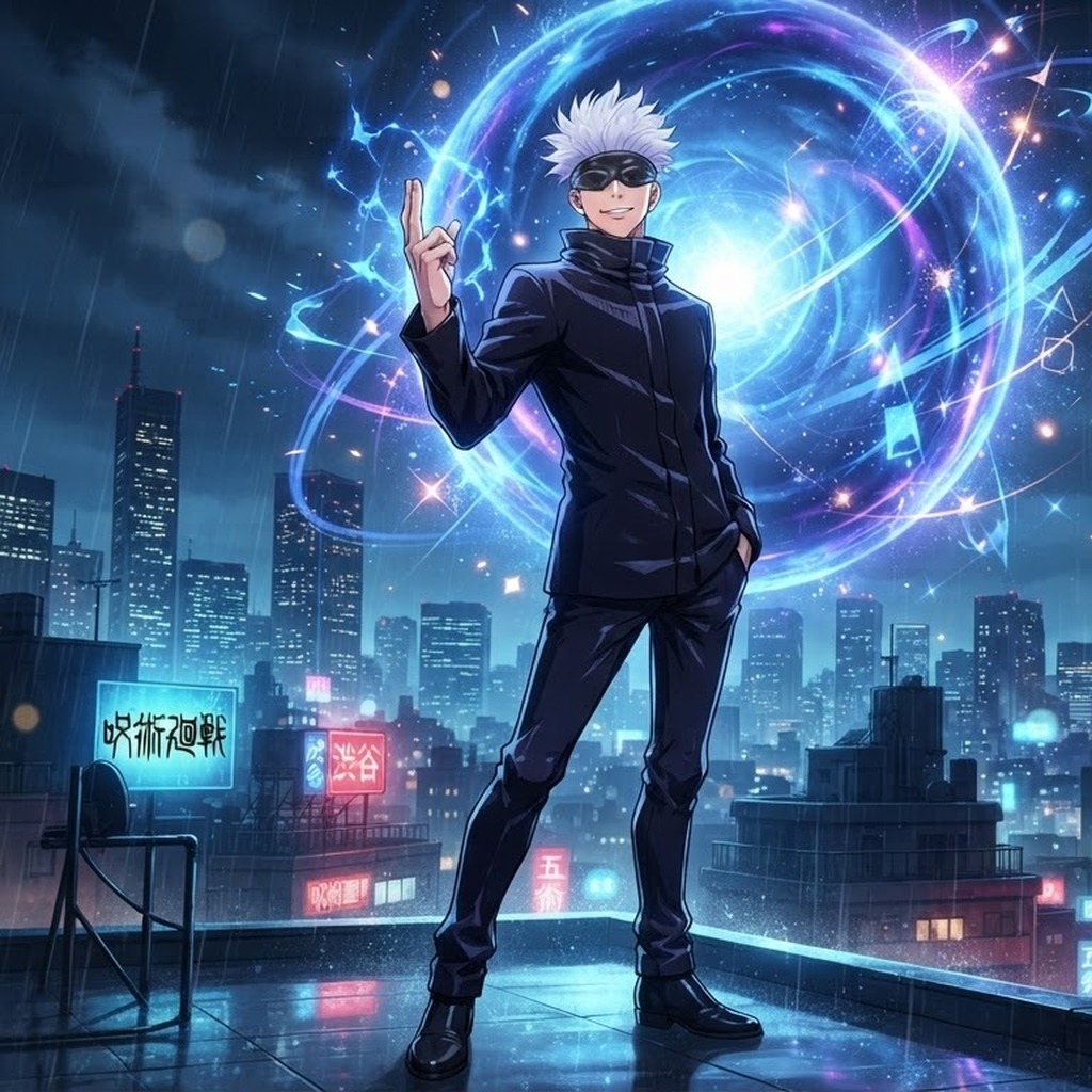 Gojo Satoru a Shibuya, illustration Jujutsu Kaisen pour le blog Fanippon