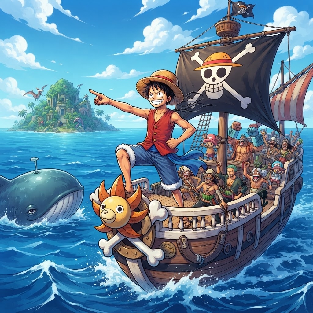 Luffy et l'équipage du Chapeau de Paille, illustration One Piece pour le blog Fanippon