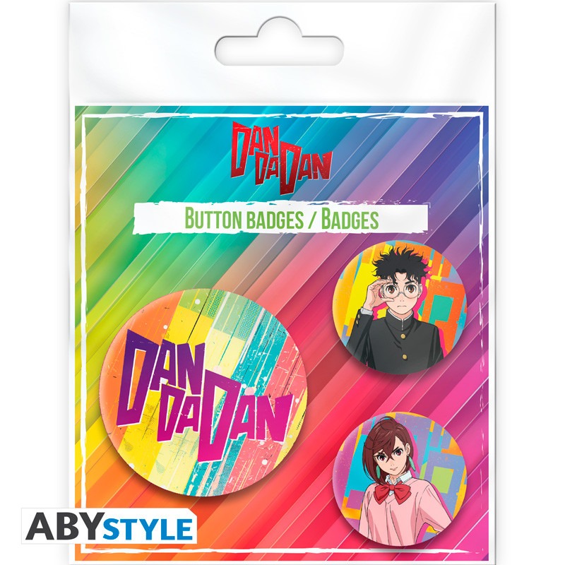 Pack 3 Badges DanDaDan : Momo & Okarun, vue 2 — visuel officiel ABYstyle
