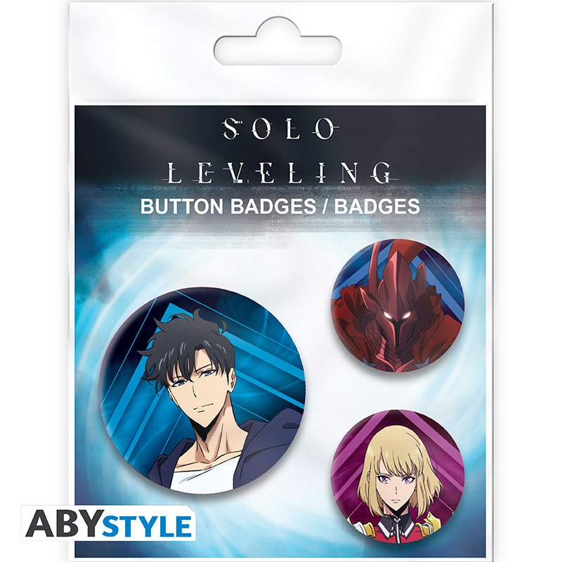 Pack 3 Badges Solo Leveling : Igris, Jinwoo & Cha Hae-In, vue 2 — visuel officiel ABYstyle