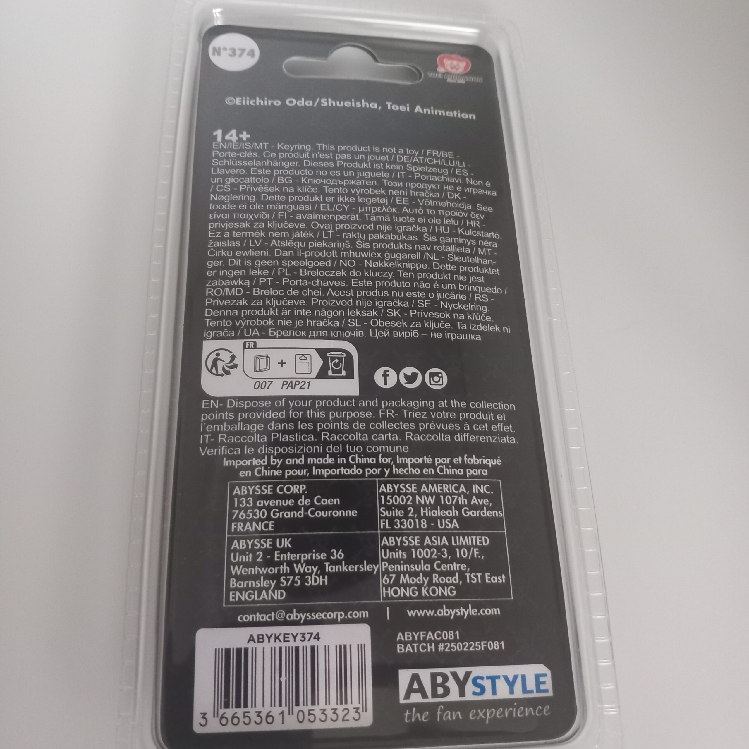 Porte-clés Sanji One Piece dos packaging officiel ABYstyle - Fanippon