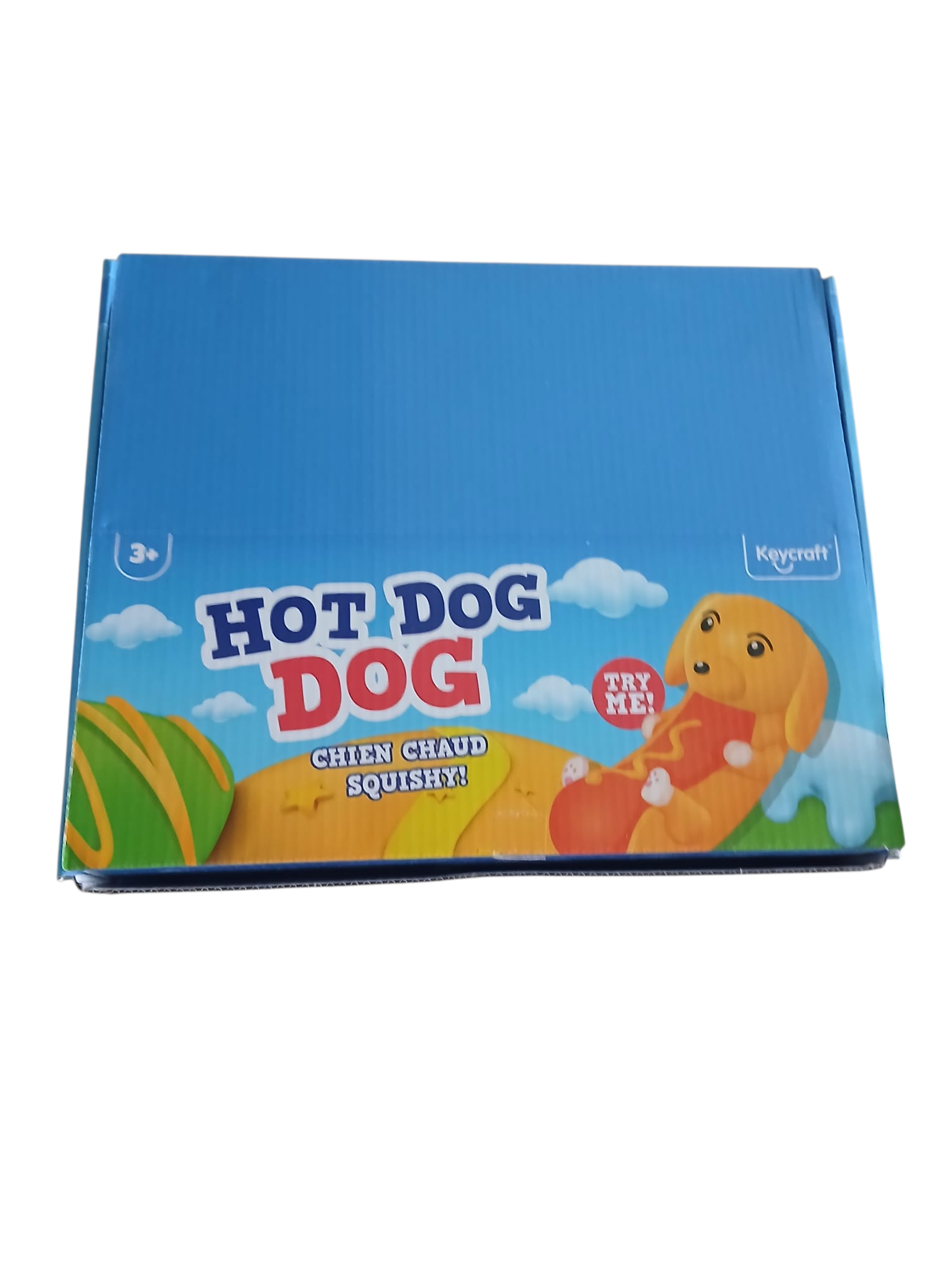 Jouet Antistress Chien Hot-Dog Squishy, Keycraft, emballage